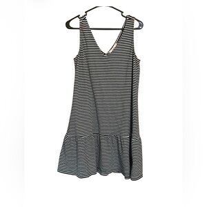 LOFT Black White Striped Sleeveless Dress Size MT Tiered Hem Casual Tank Dress